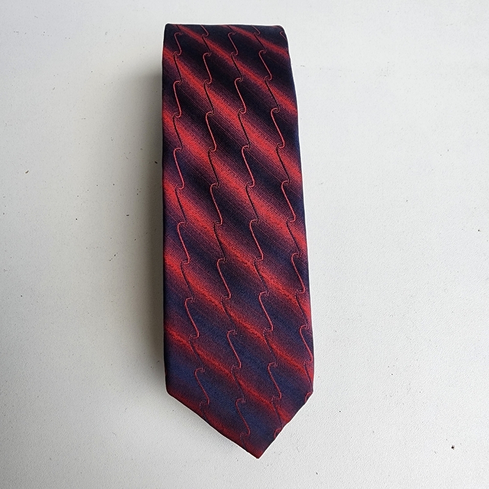 Picasso Red Navy Blue Neck Tie 100% Silk Handmade Striped